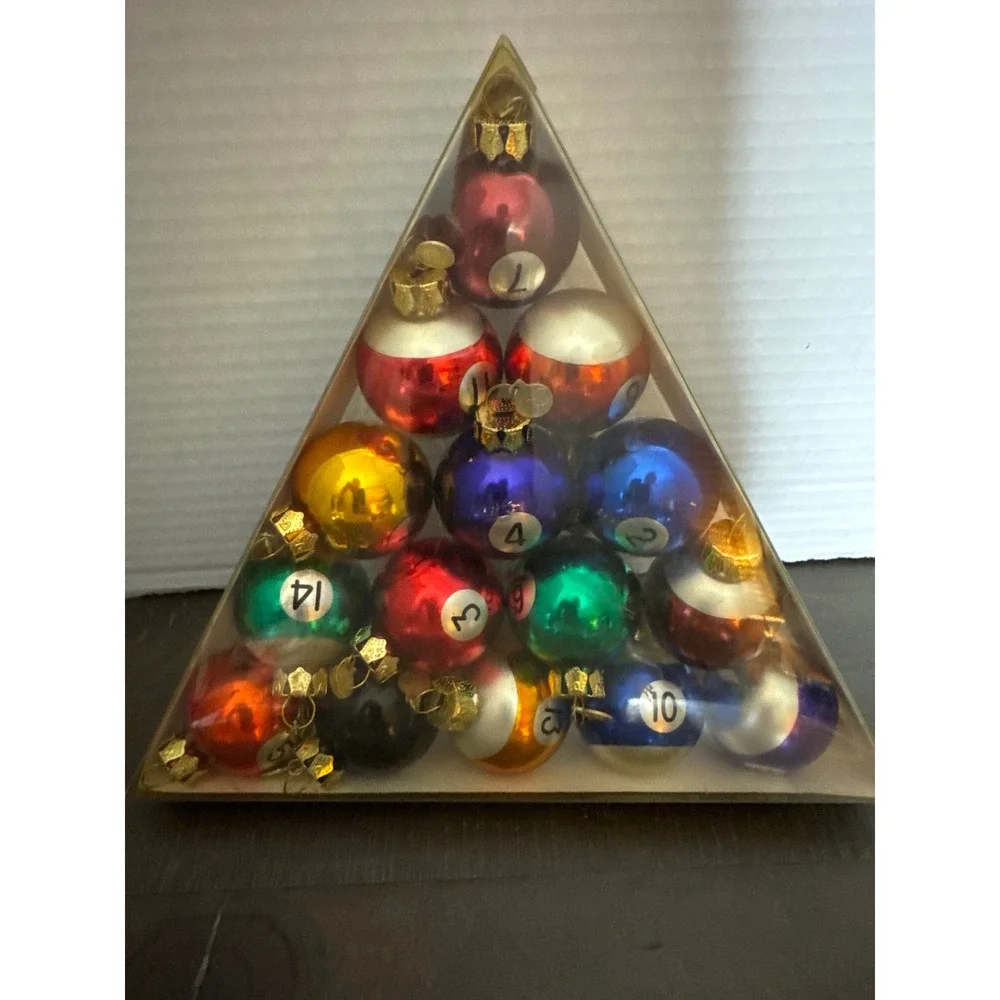 Department 56 Mini Glass Pool Ball Ornaments Set of 15 Billiards Christmas Decor